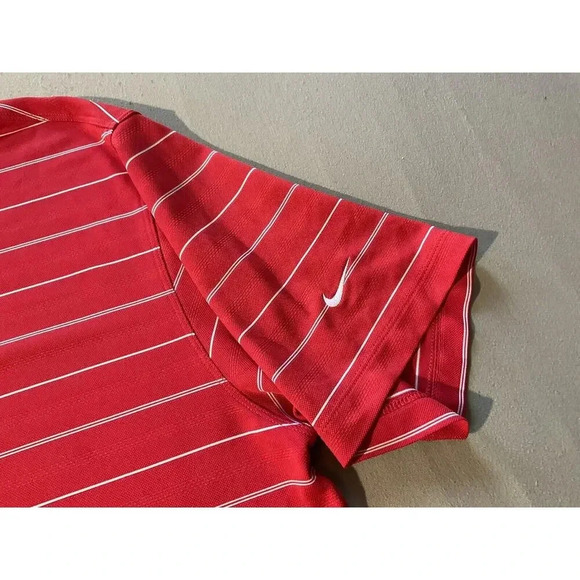 Nike Golf Polo Dri-Fit Shirt Red White Striped Mens Size Large - Picture 4 of 7